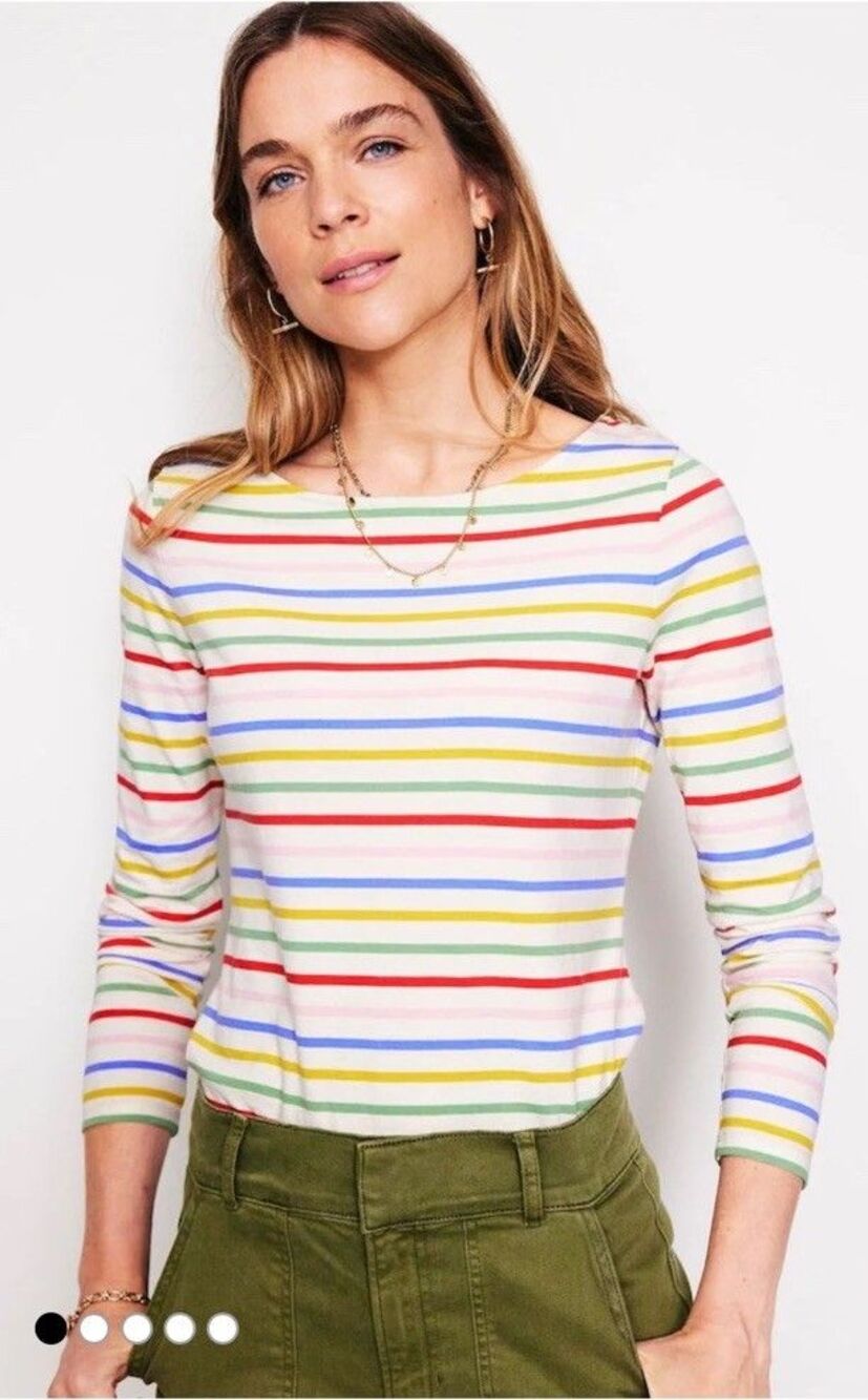 Boden US 6 Ella Long Sleeve Top Breton Stripe Rainbow Mlticolor Nautical Preppy